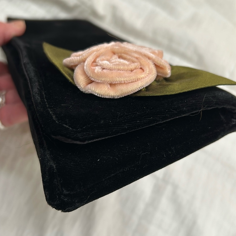 Shira Leah Black Velvet Clutch with Velvet Rose and Magnetic Closure - Picture 5 of 7